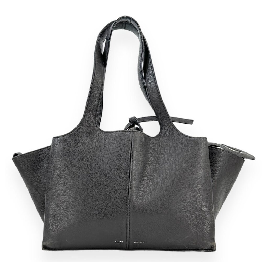 CELINE Dark Gray Baby Grained Medium Calfskin Leather Tri Fold Bag
